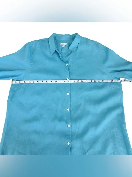 J Jill 100% Linen Button Down Shirt Blue Long Sleeve Casual XL - Picture 5 of 9